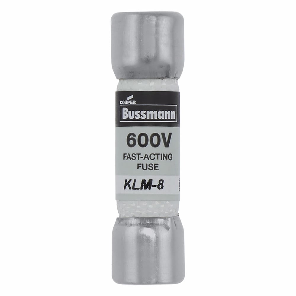 KLM-8 Fast Acting Fuse, 8 A, 600 V AC/DC, 100/50 kAIC Interrupt, Class: Supplemental, Cartridge Body