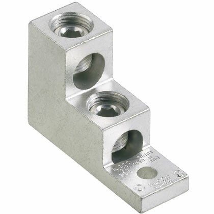LAM2SA300-38-3 Pan-Lug 2-Barrel Vertical Mechanical Connector Lug, 6 AWG to 300 kcmil Aluminum/Copper/Stranded Conductor, 3/8 in Stud, 1 Bolt Holes, Aluminum