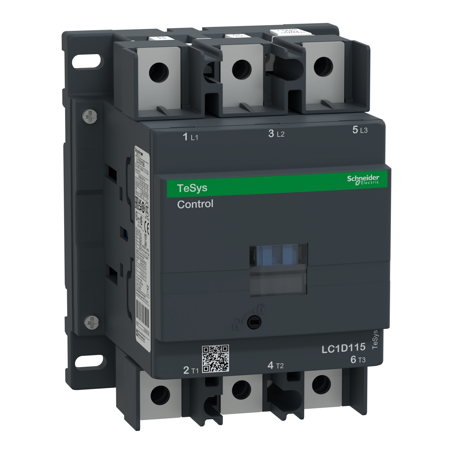 LC1D1156M7 TeSys D Contactor With Safety Cover, 220 V AC V Coil, 200 A, 3NO Contact, 3 Poles
