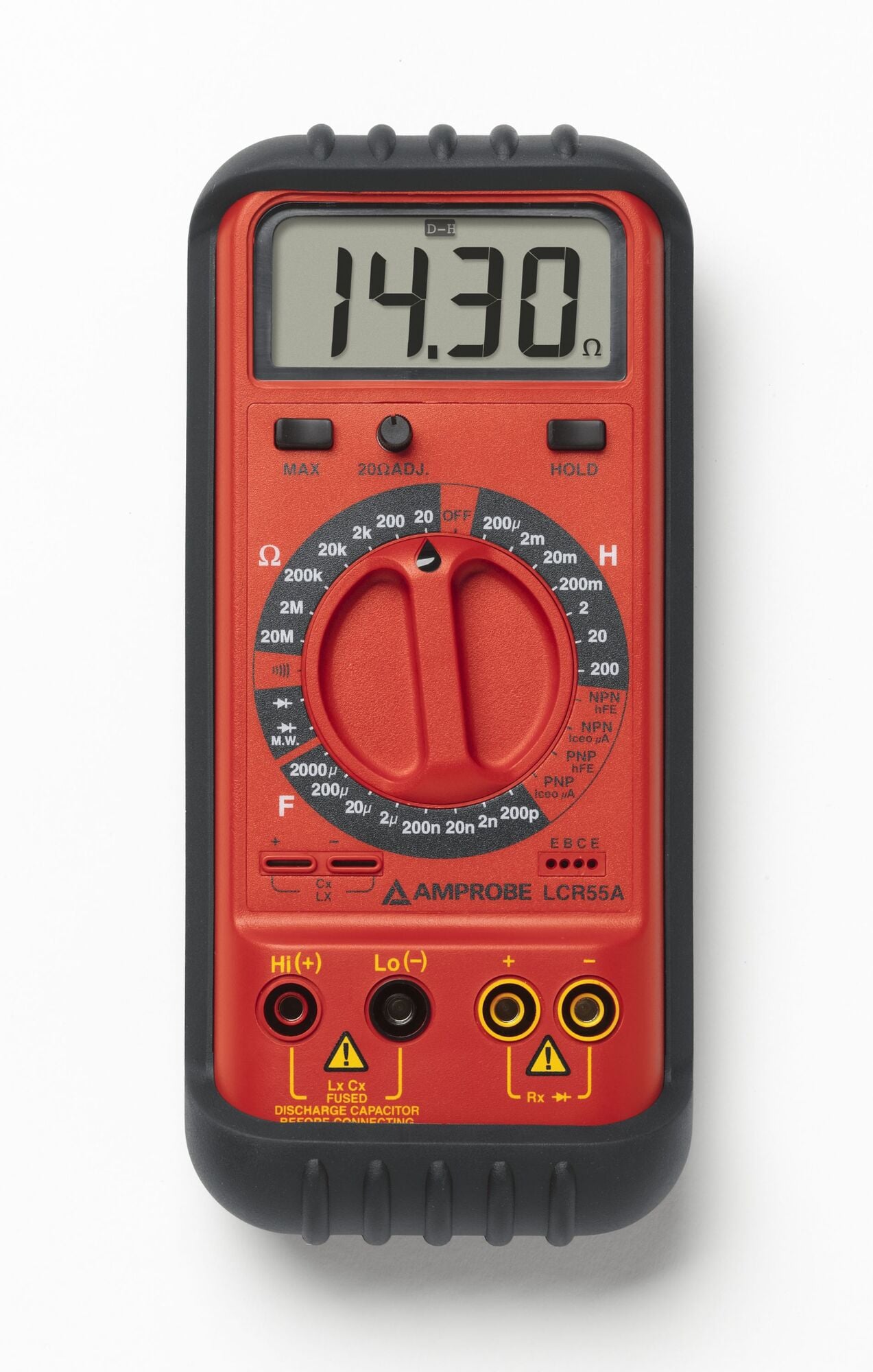 LCR55A Handheld Capacitance Tester, 3/7 V DC, 0.6/1 mA, 10/100/1000 Hz, 20 to 200 Ohm, 2 to 20 kOhm, 2 to 20 MOhm