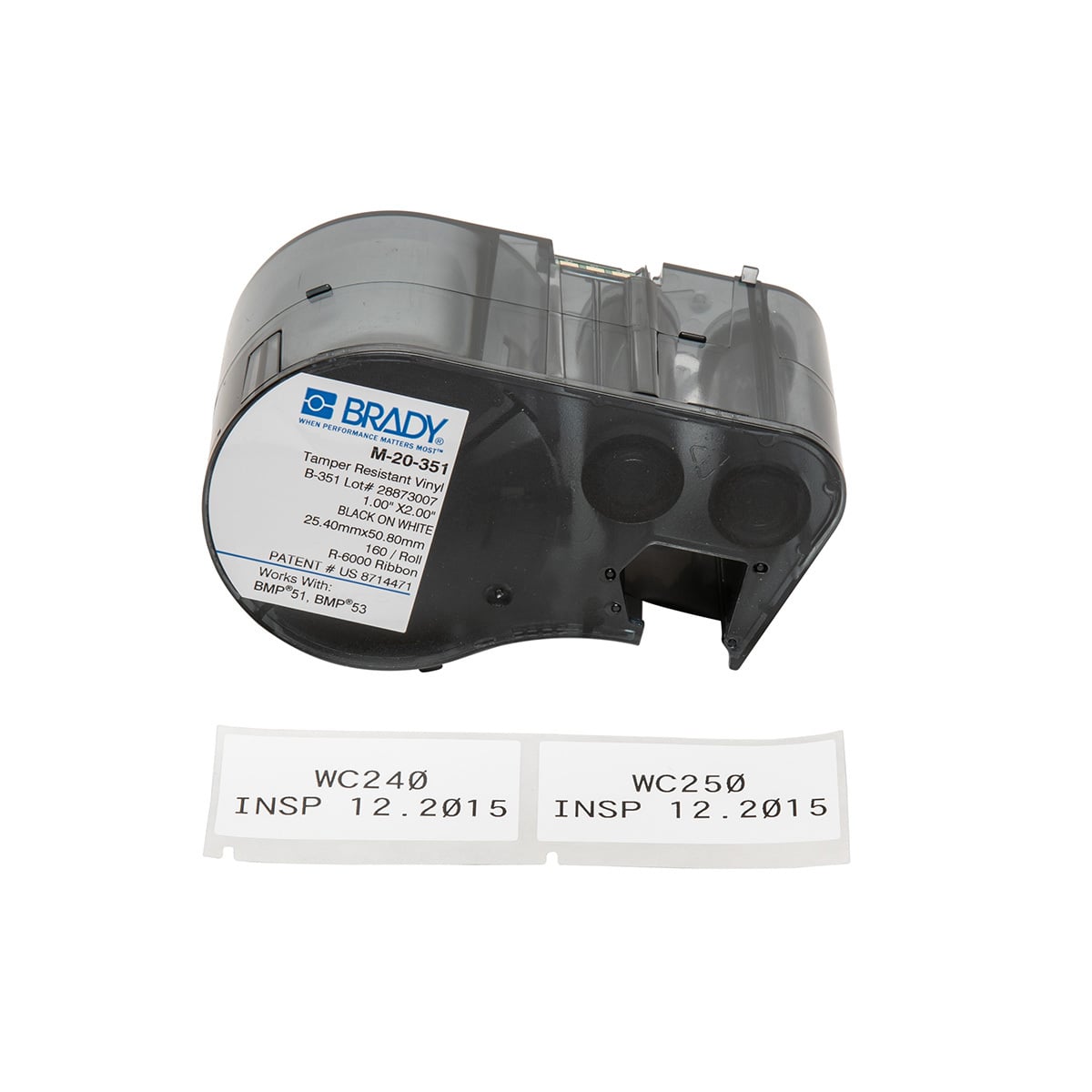M-20-351 M Series Colored Rectangular Write-On Cartridge Label, 1 in L x 2 in W, Colored Write-On Area Legend, Black on White, B-351 Vinyl