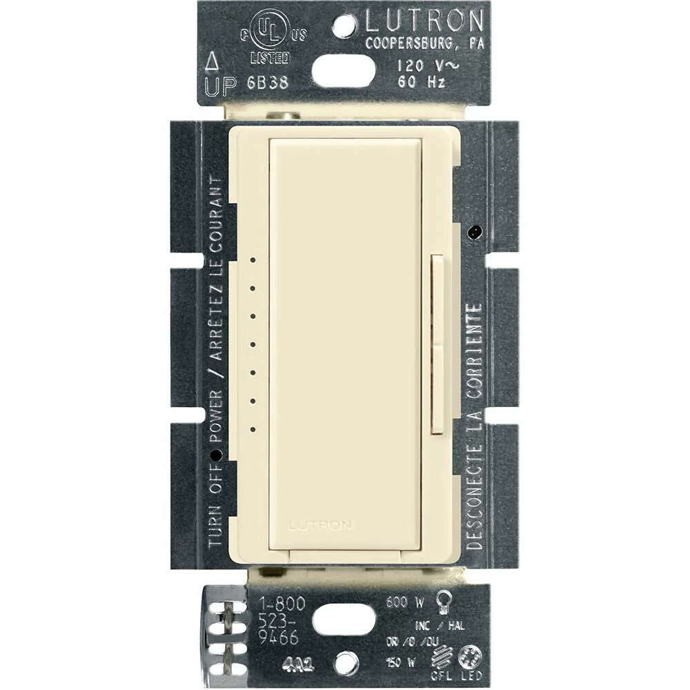 MACL-153M-AL Maestro LED+ Dimmer Switch, 150W LED, 1 Pole/Multi-Location, No Neutral Required, 120V, Almond