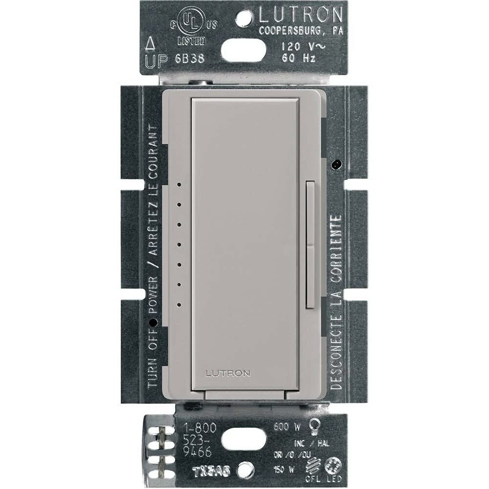 MACL-153M-GR Maestro LED+ Dimmer Switch, 150W LED, 1 Pole/Multi-Location, No Neutral Required, 120V, Gray