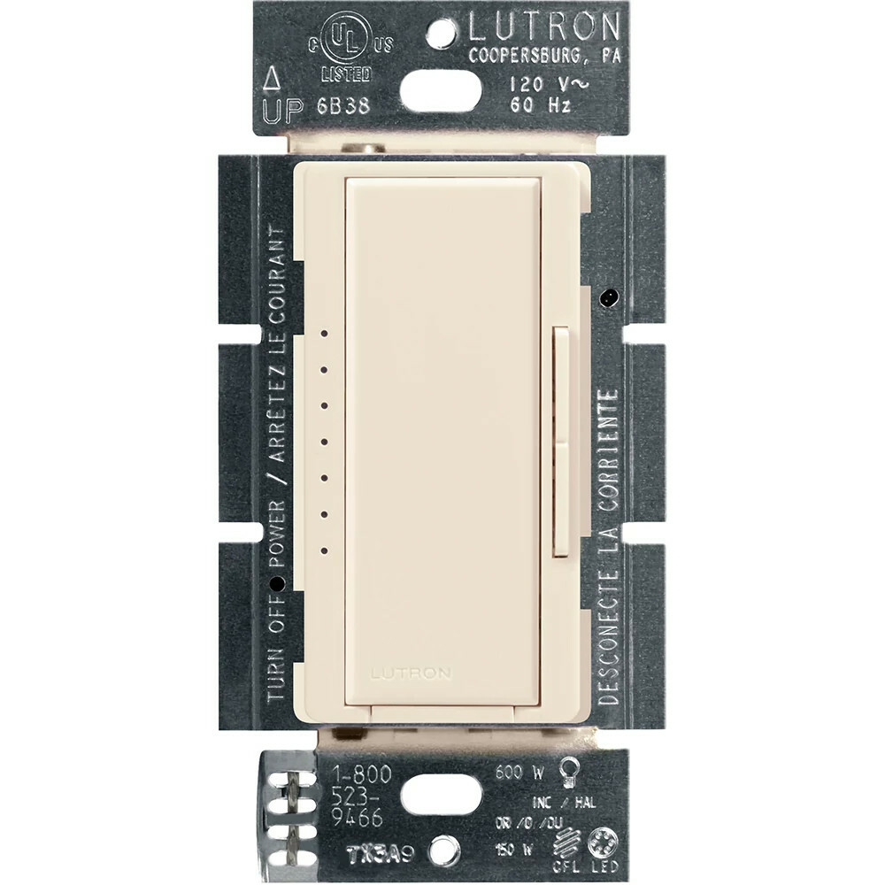 MACL-153MH-LA Maestro LED+ Dimmer Switch, 150W LED, 1 Pole/Multi-Location, No Neutral Required, 120V, Light Almond