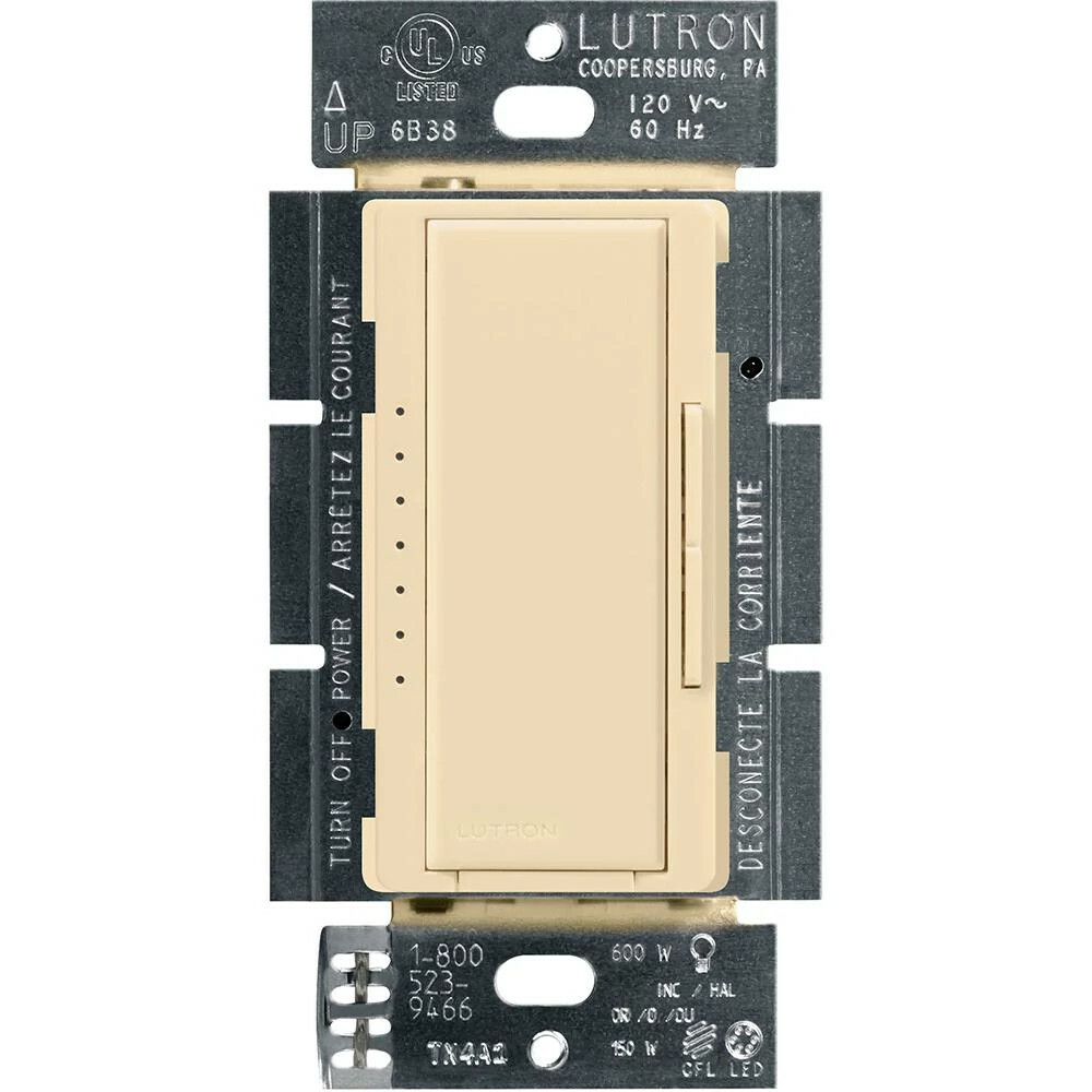 MACL-153M-IV Maestro LED+ Dimmer Switch, 150W LED, 1 Pole/Multi-Location, No Neutral Required, 120V, Ivory