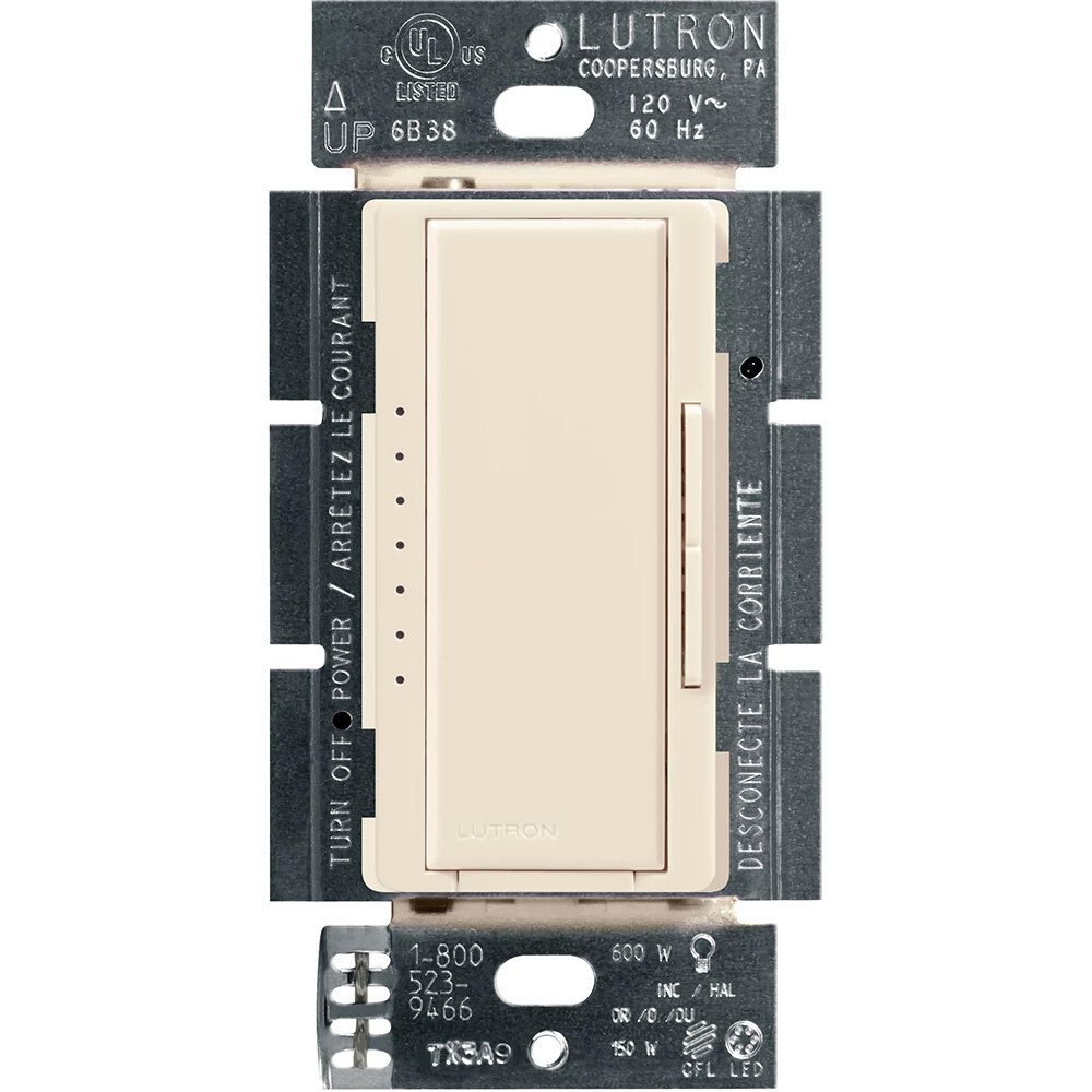 MACL-153M-LA Maestro LED+ Dimmer Switch, 150W LED, 1 Pole/Multi-Location, No Neutral Required, 120V, Light Almond