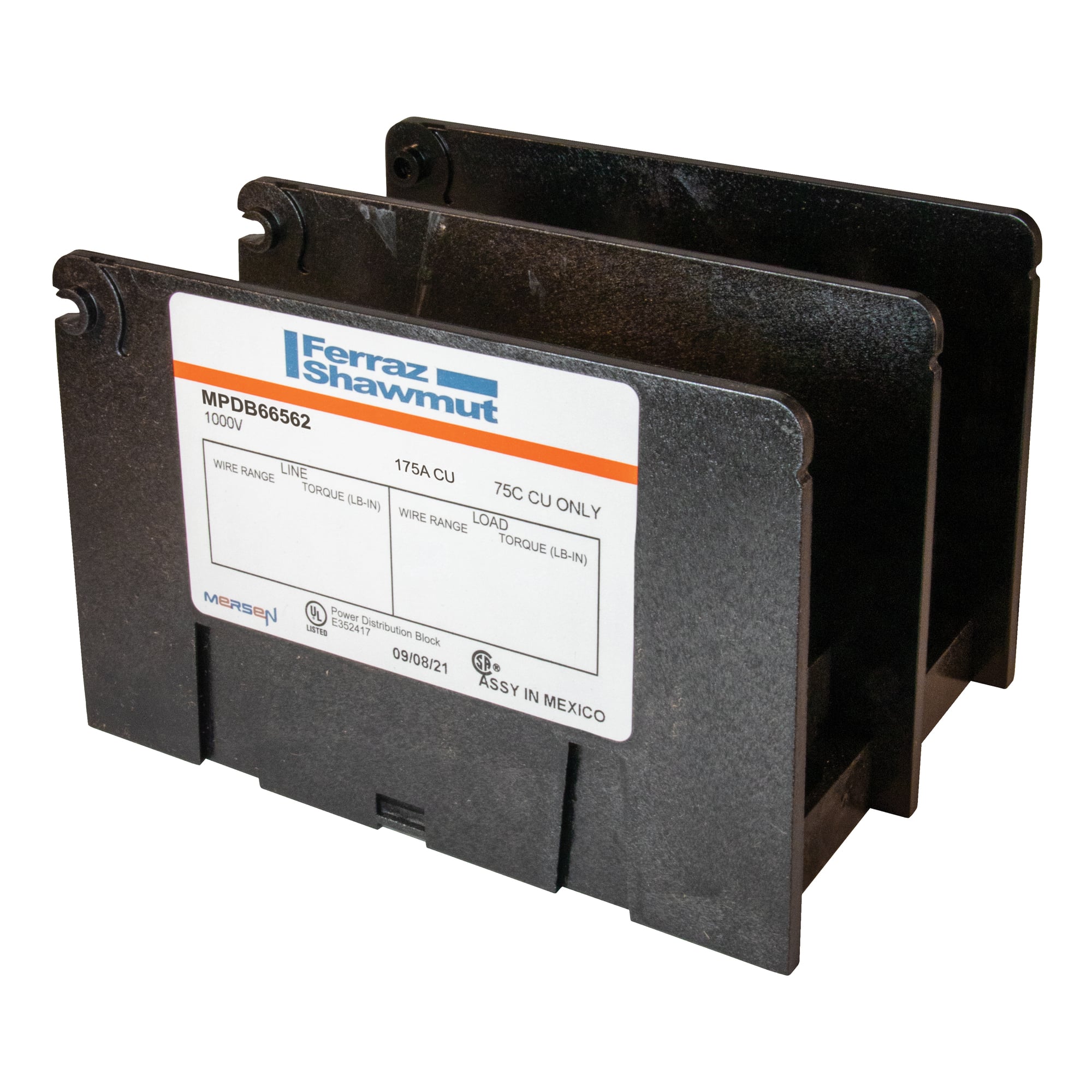MPDB66562 Intermediate Open Style Power Distribution Block, 600 V AC, 175 A, 2 Poles, 14 to 2/0 AWG Wire, Polycarbonate