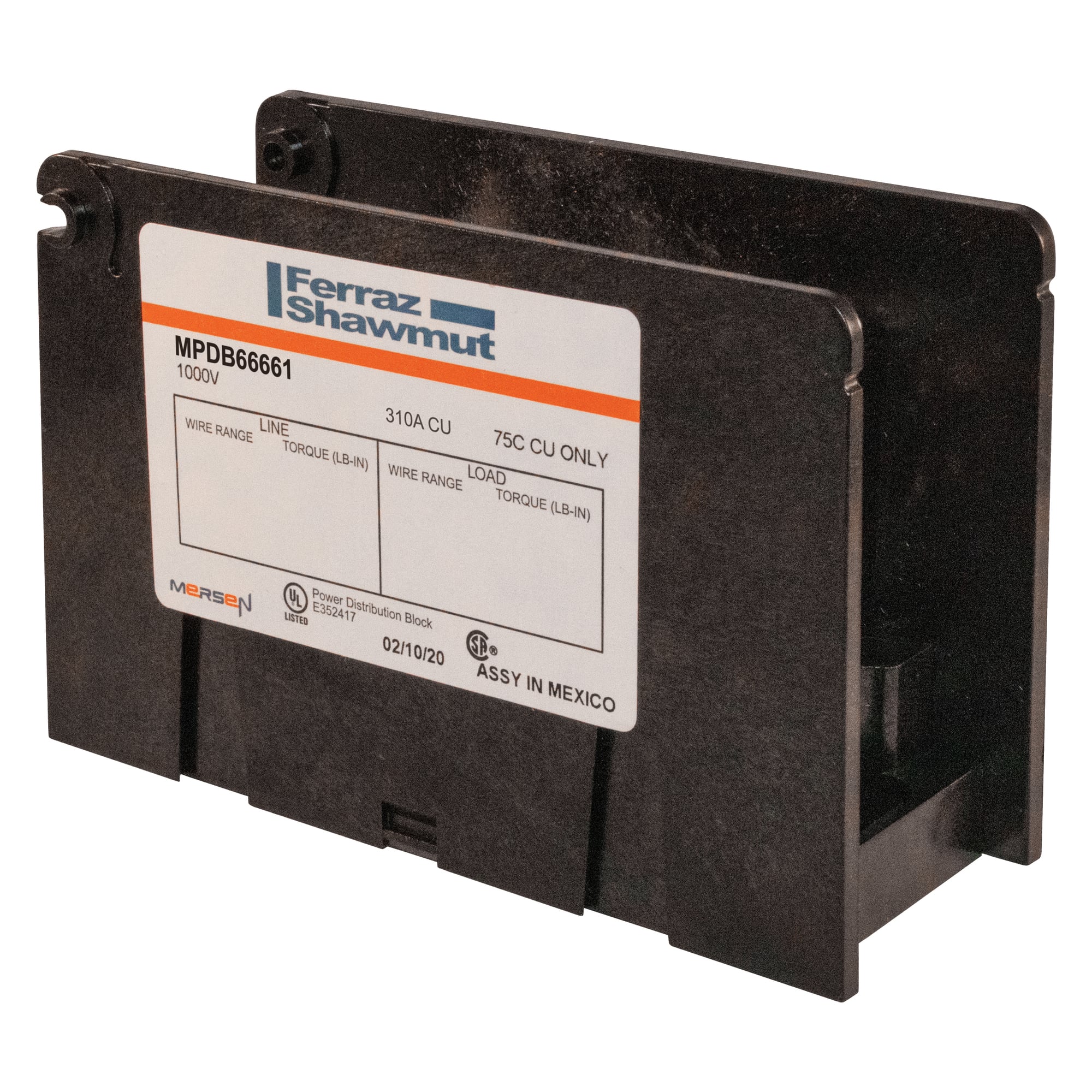 MPDB66661 Intermediate Open Style Power Distribution Block, 600 V AC, 310 A, 1 Pole, 6 AWG to 350 kcmil Wire, Polycarbonate