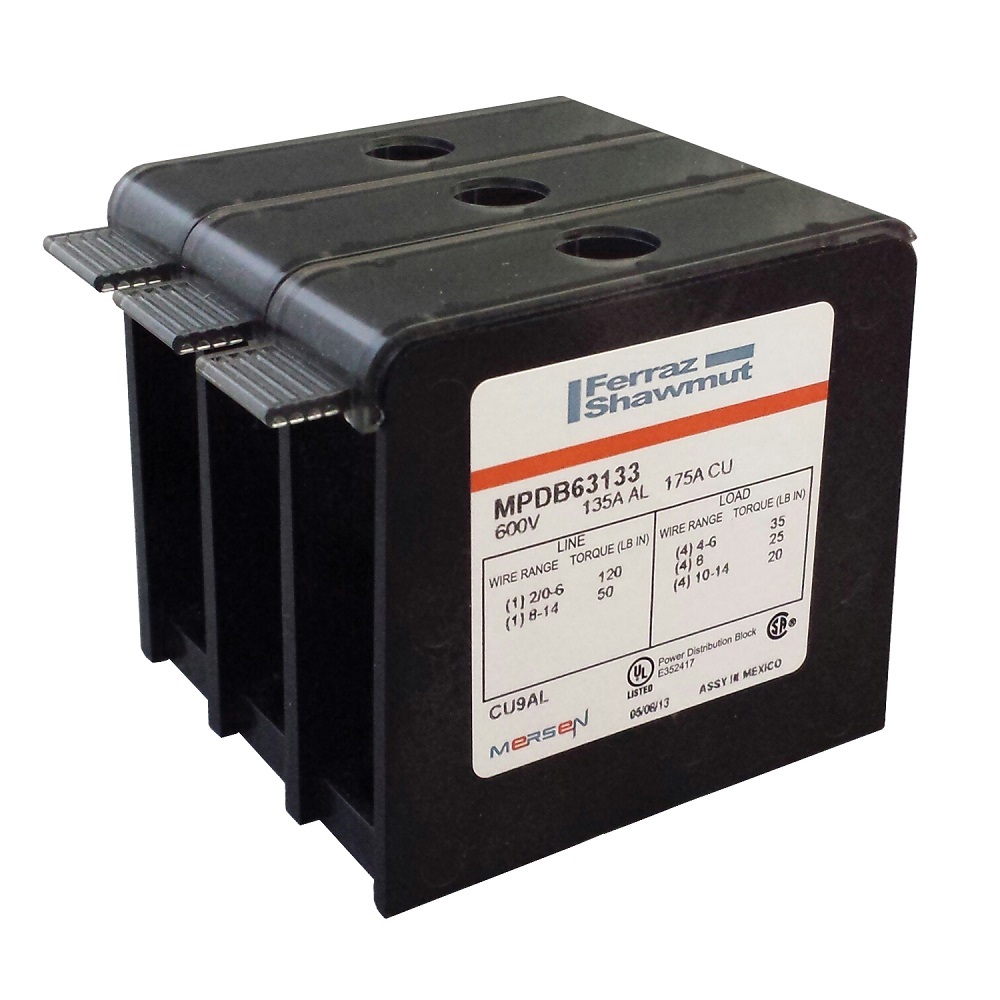 MPDB67000 Adder Intermediate Open Style Power Distribution Block, 600 V AC, 310 A, 6 AWG to 350 kcmil Wire, Polycarbonate