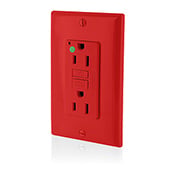 N7599-HGR SmartlockPro Slim 1-Phase Duplex Self-Test GFCI Receptacle, 125 VAC, 15 A, 2 Poles, 3 Wires, Red