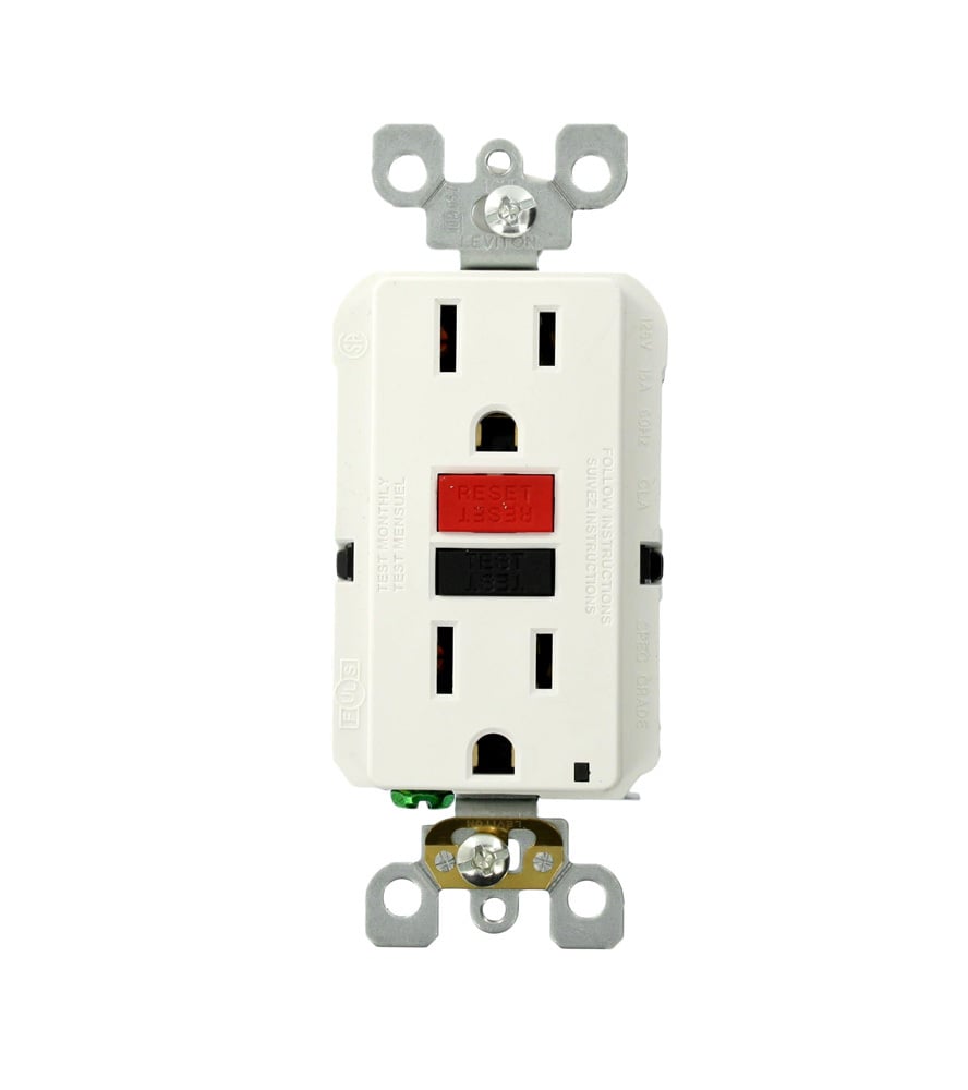 N7599-RW Duplex GFCI Receptacle, 125 VAC, 15 A, 2 Poles, 3 Wires, White