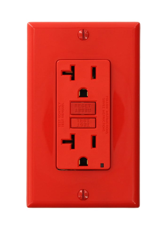 N7899-R SmartlockPro Duplex GFCI Receptacle, 125 VAC, 20 A, 2 Poles, 3 Wires, Red
