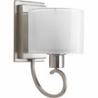 Invite the beauty of light into your home with this Brushed Nickel one-light wall bracket. Invite provides a welcoming silhouette with a unique shade comprised of an inner glass globe encircled by a translucent sheer Mylar shade. The rich, layering effect creates a dreamy look that is both elegant and modern. Offered as a complete collection, the Invite styling can be carried throughout your home or as a focal style in a special room.
