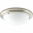 Three-light close-to-ceiling fixture with satin white glass is perfect for residential and commercial applications.