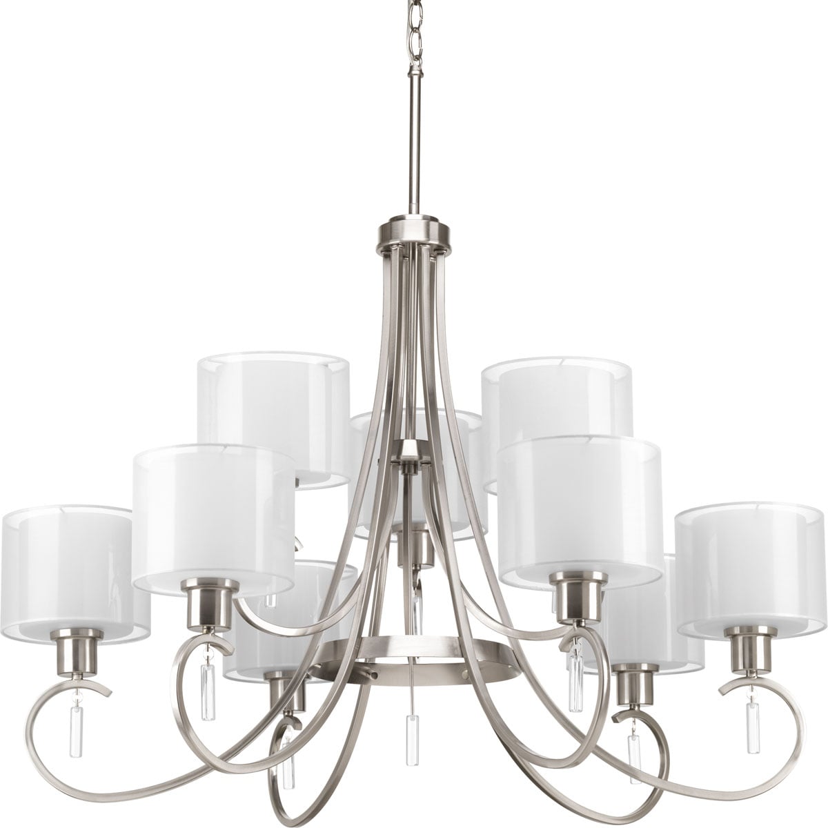P4697-09 Invite 2-Tier Modern/Transitional Chandelier, (9) A19 Lamp, 120 V AC, Brushed Nickel Plated Housing