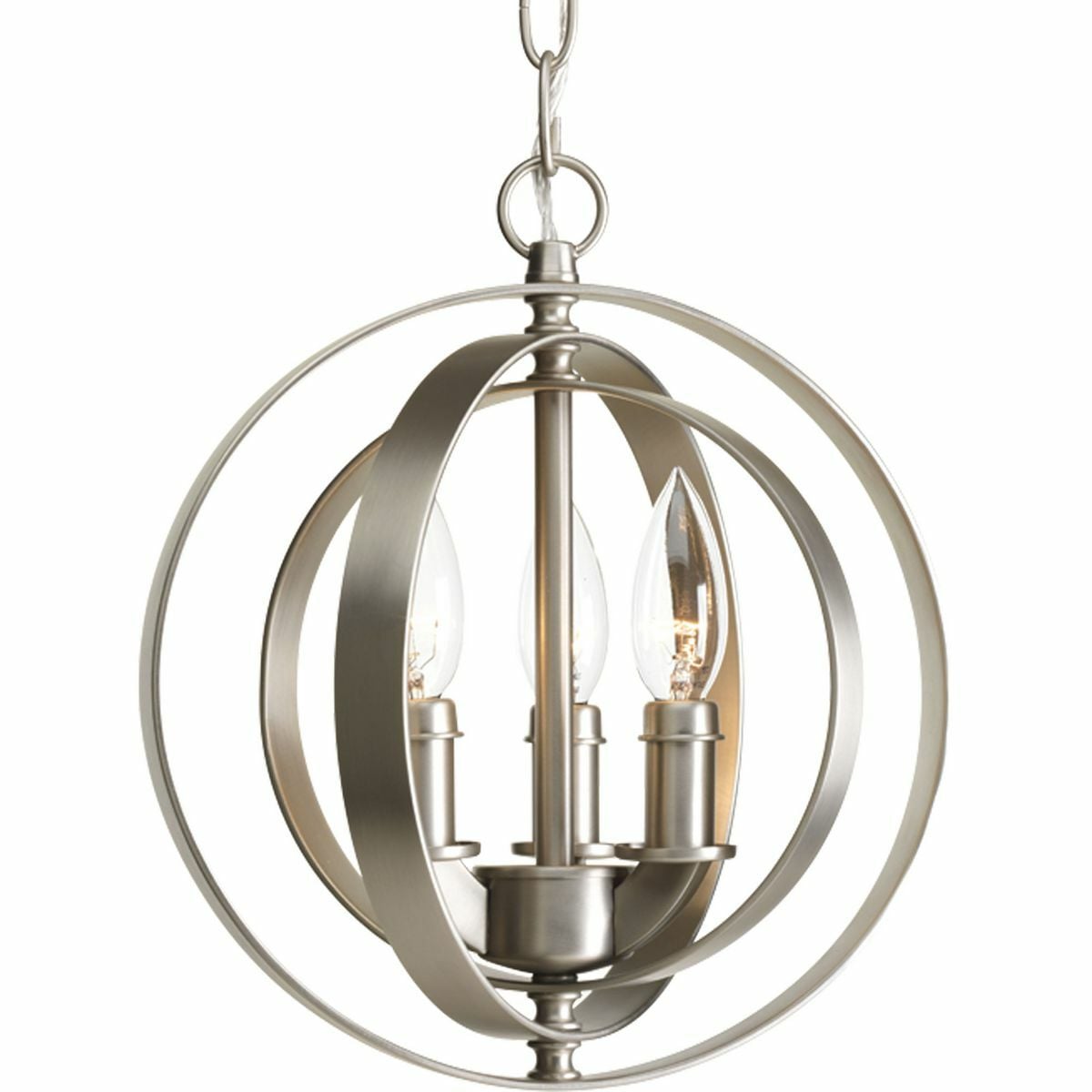 P5142-126 Equinox Coastal/Farmhouse/Transitional Mini Pendant, (3) B10 Lamp, 120 V AC, Burnished Silver Plated/Gray Housing