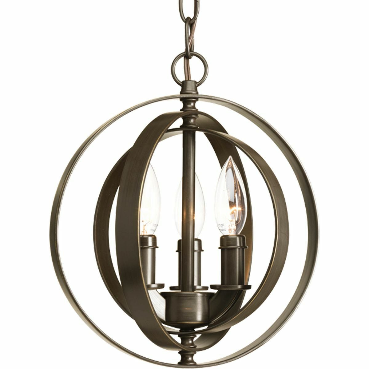 P5142-20 Equinox Classic/Traditional/Coastal/Transitional/Farmhouse Pendant Light, (3) B10 Lamp, 120 V AC, Antique Bronze/Painted Housing