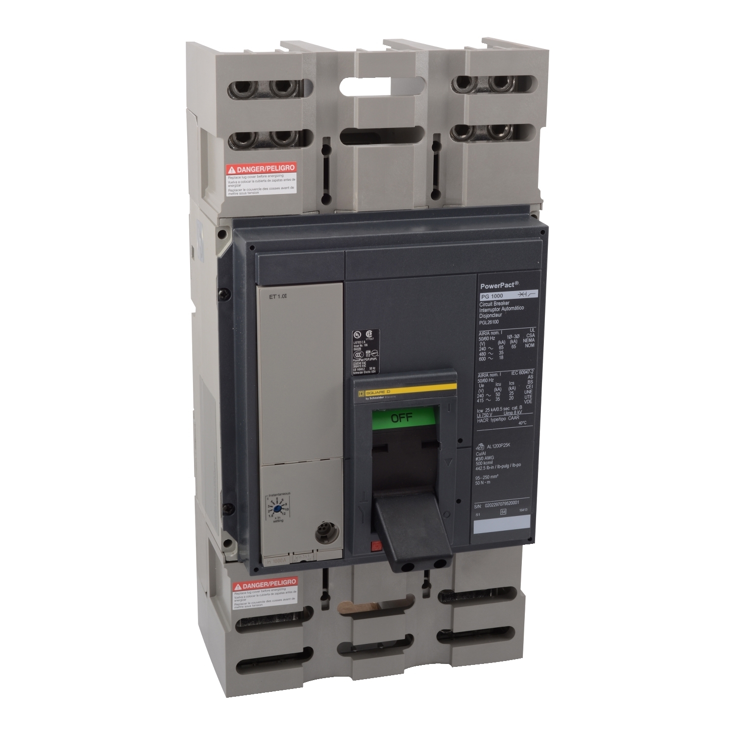 PJL36100U44A Molded Case Circuit Breaker, 1000 Amp, 3 Pole, 600V