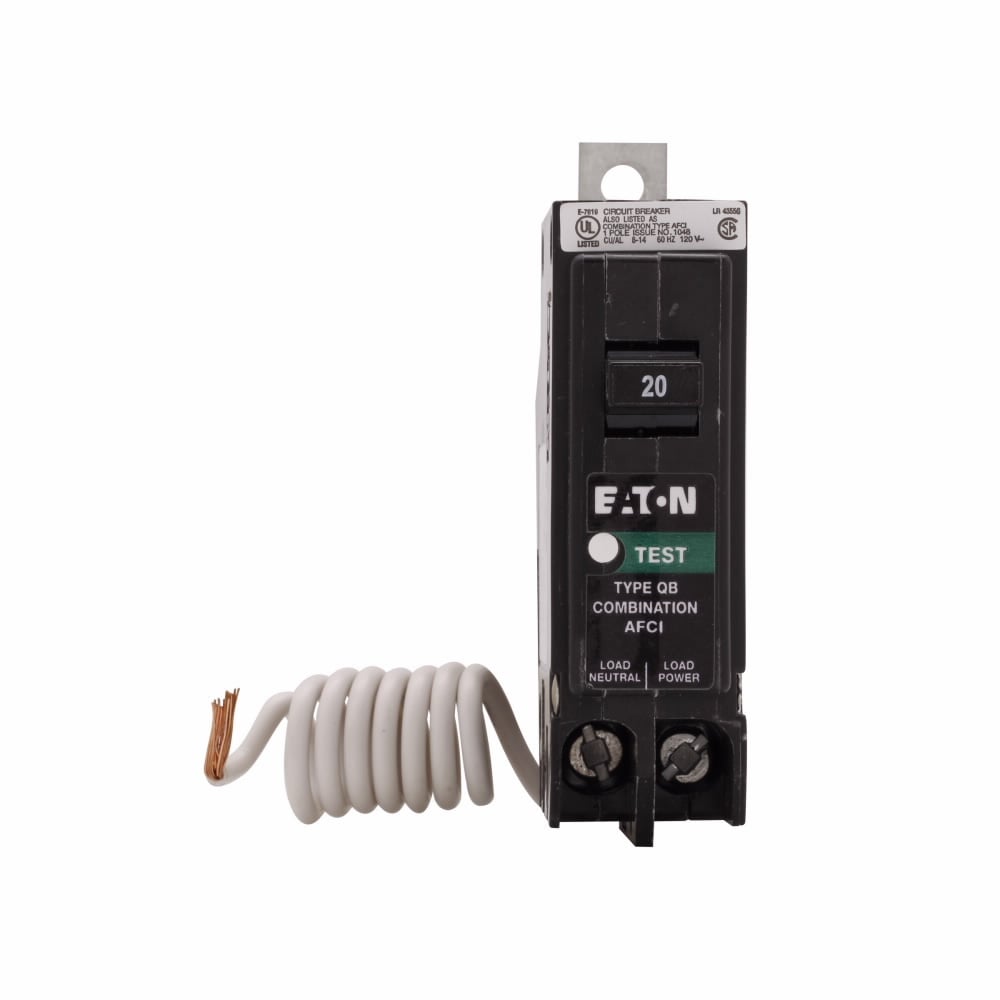 QB1020CAF QuickLag Type QB Combination AFCI Circuit Breaker, 70 to 160 V AC, 20 A, 10 kA Interrupt, 1 Poles