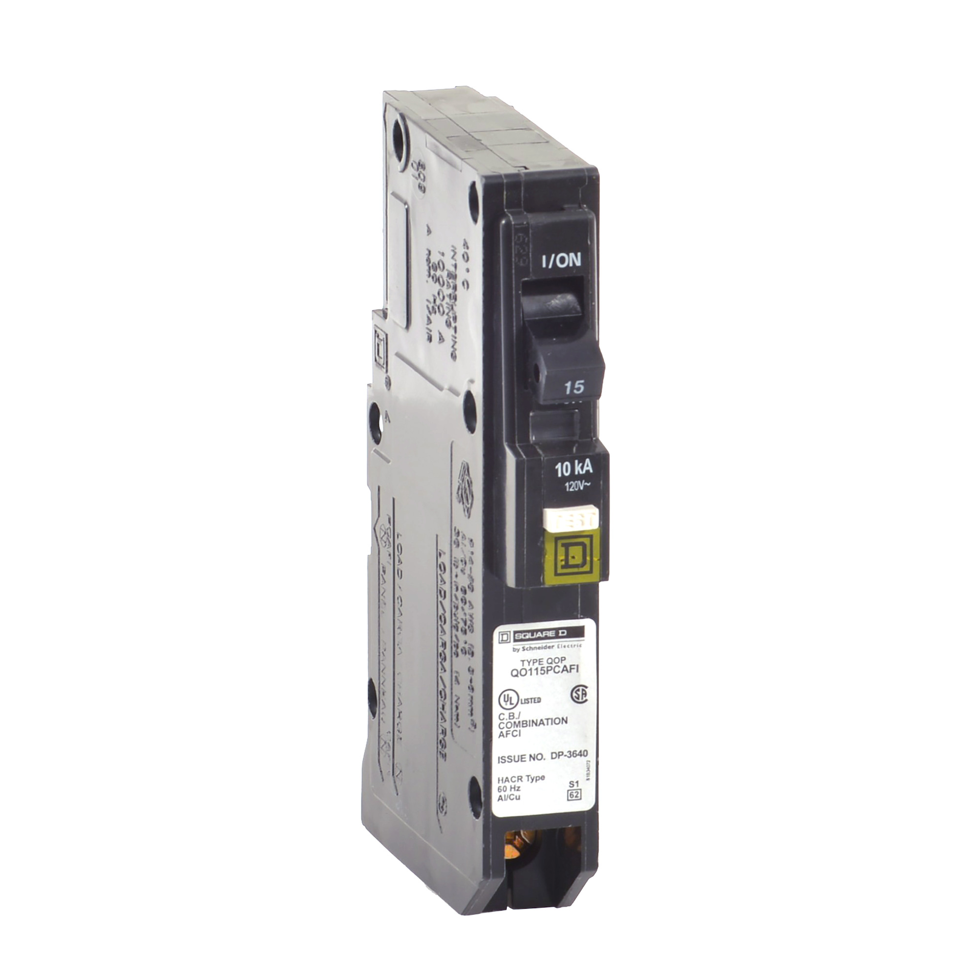 QO115PCAFI Miniature Circuit Breaker, 15 Amp, 1 Pole, 120V