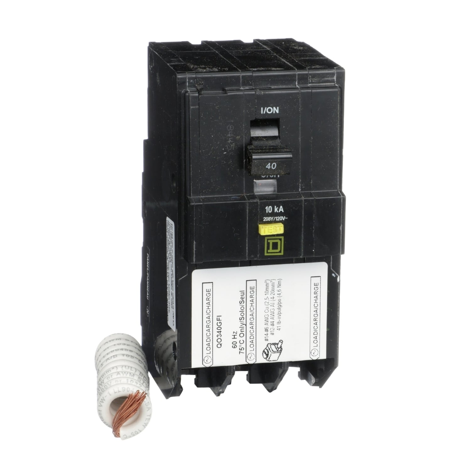 QO340GFI QO Qwik-Gard Class A Ground Fault Protecting Miniature Circuit Breaker, 240 V AC, 40 A, 10 kA Interrupt, 3 Poles, Thermal Magnetic Trip