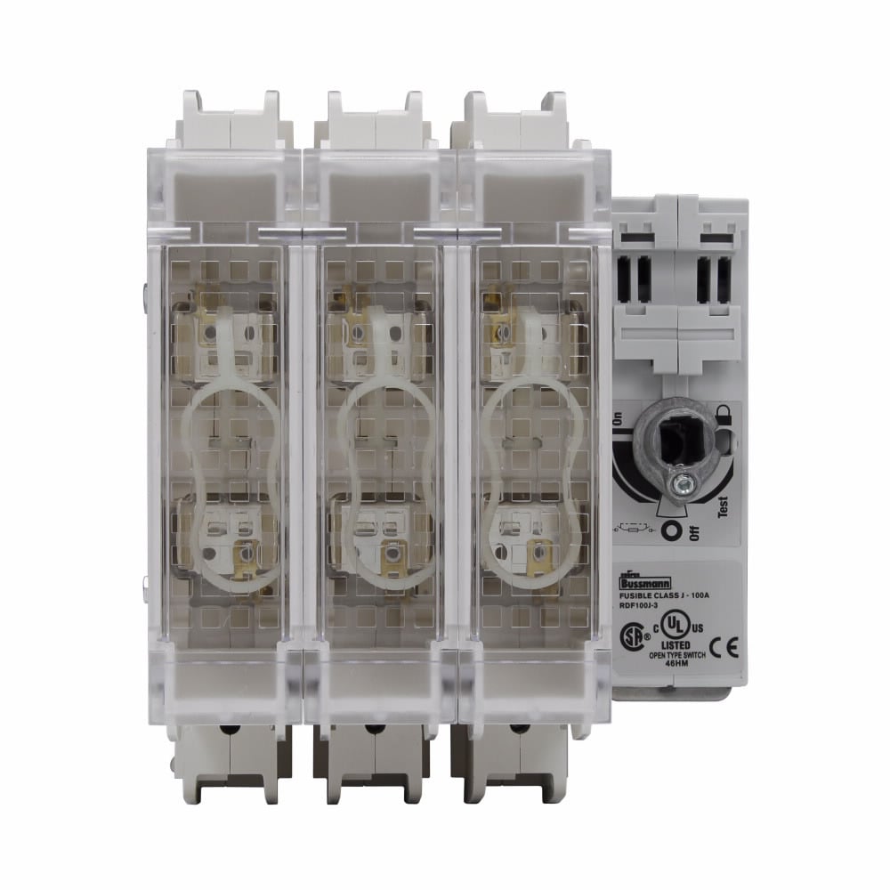 RDF100J-4 Class J Fused Standard Open Rotary Disconnect Switch, 600 V AC/250 V DC, 100 A, 30 hp at 220/240 VAC, 60 hp at 440/480 VAC, 75 hp at 600 VAC, 7-1/2 hp at 125 VDC, 20 hp at 250 VDC, 1NO-1NC 1 Form A/1 Form B Contact, 4 Poles