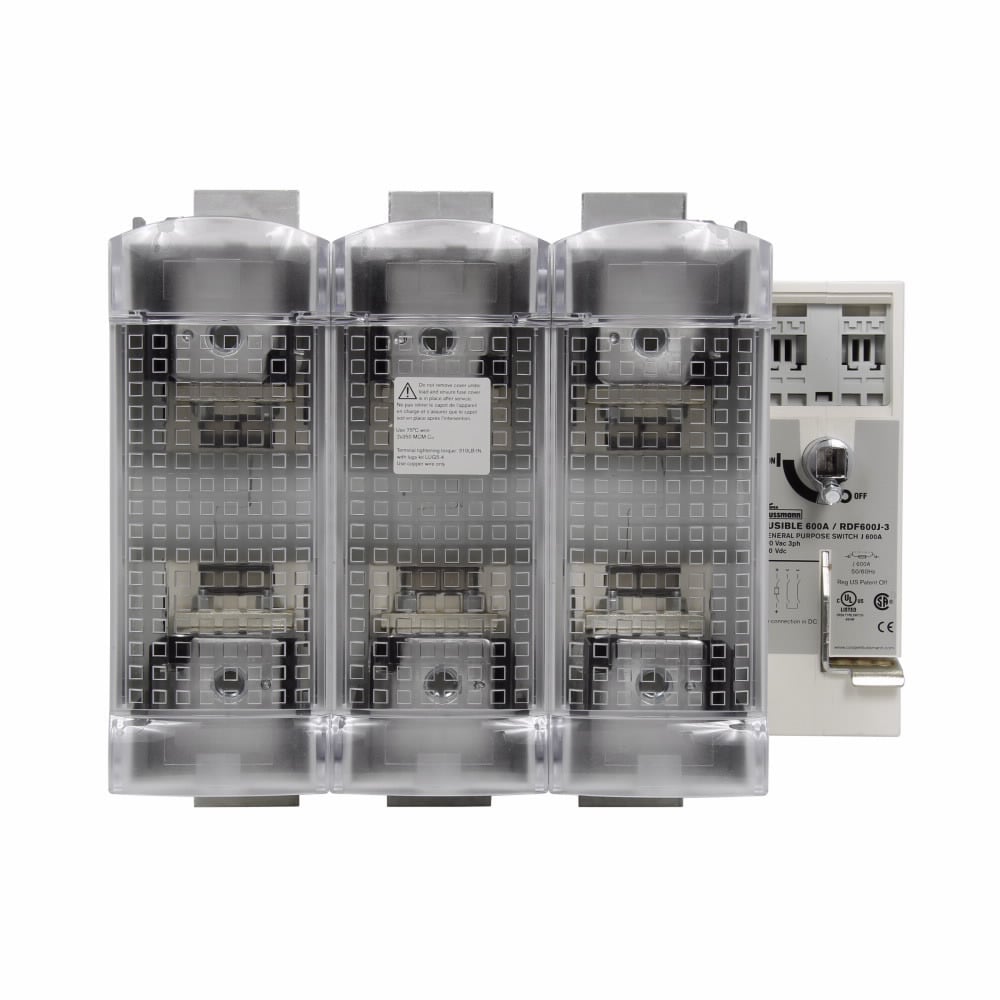 RDF600J-3 Class J Fused Standard Rotary Disconnect Switch, 600 V AC/DC, 600 A, 200 hp, 500 hp, 3 Poles