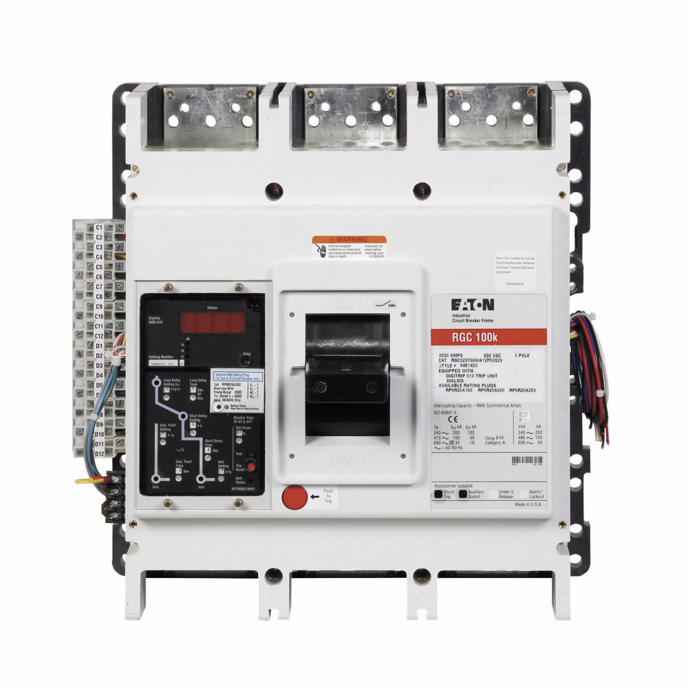 RGC316039E G Series Molded Case Circuit Breaker, 600 V AC, 1600 A, 100/200 kA Interrupt, 3 Poles, Electronic Trip