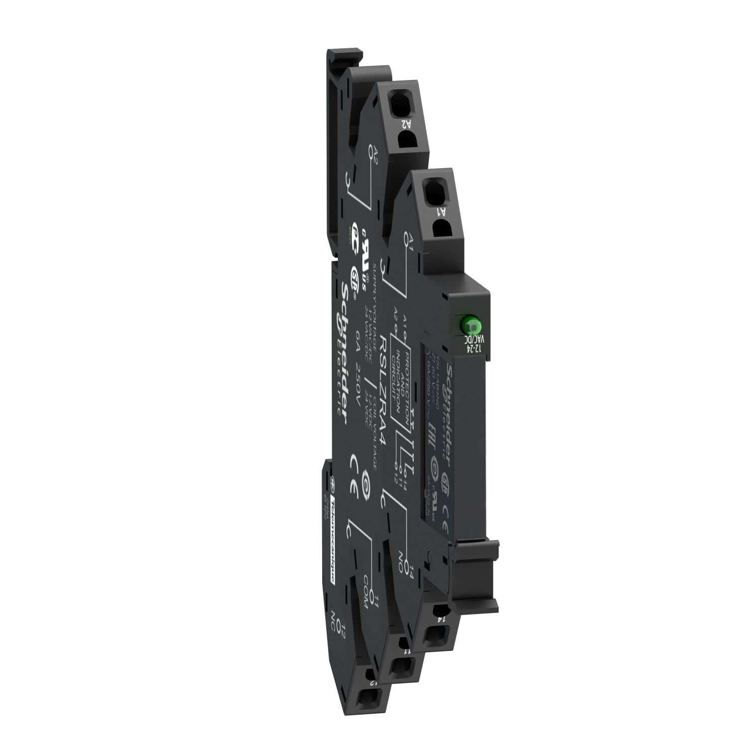 RSL1PRFU Zelio Pre-Assembled Standard Interface Plug-In Relay and Socket Combination, 6 A, 1CO 1 Form C SPDT Contact, 60 V DC V Coil