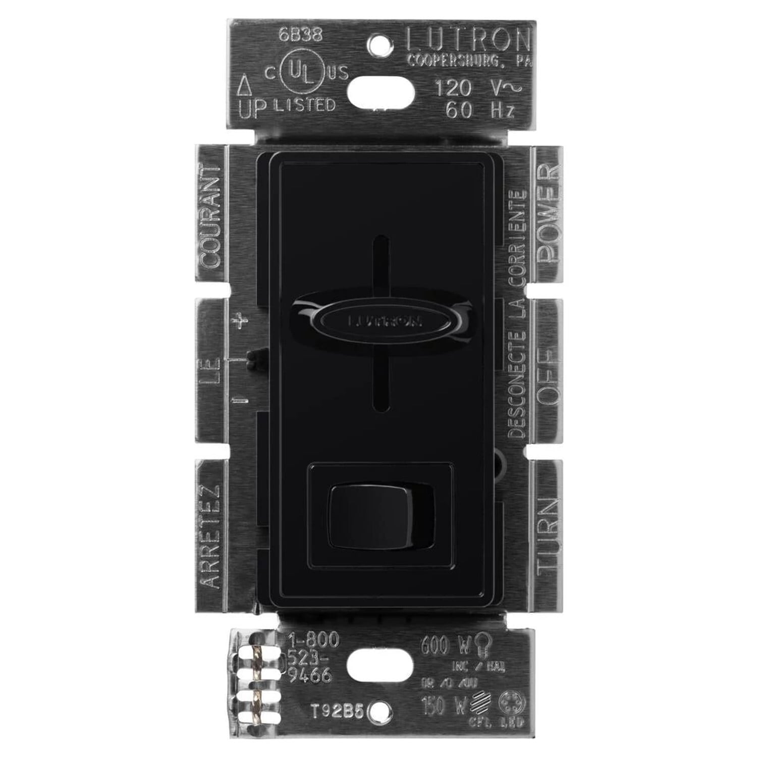 SCL-153P-BL Skylark LED+ Dimmer Switch, No Neutral Required, 150W LED or 600W Incandescent/Halogen, 120V, 1 Pole/3-Way, Black