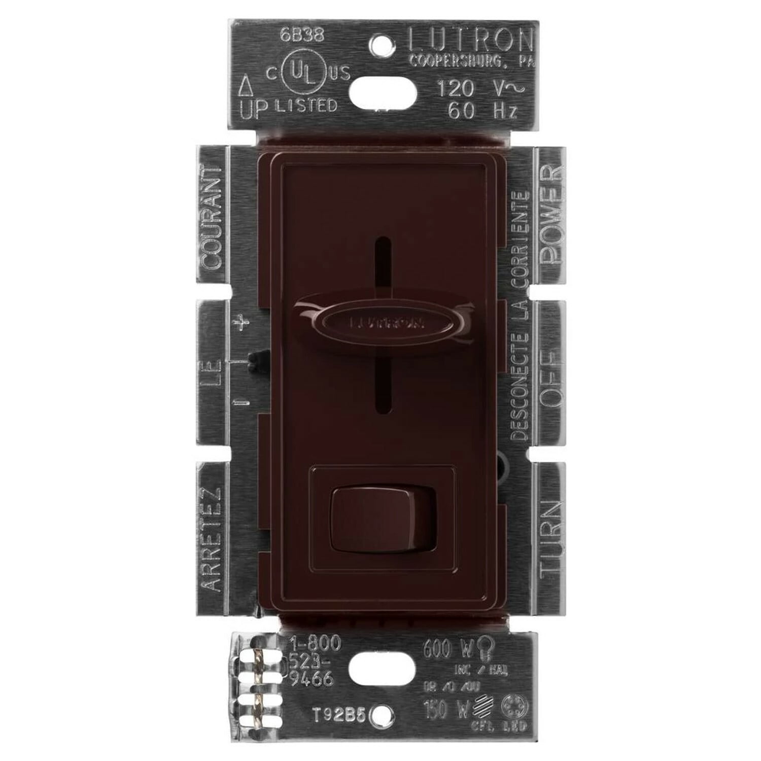 SCL-153P-BR Skylark LED+ Dimmer Switch, No Neutral Required, 150W LED or 600W Incandescent/Halogen, 120V, 1 Pole/3-Way, Brown