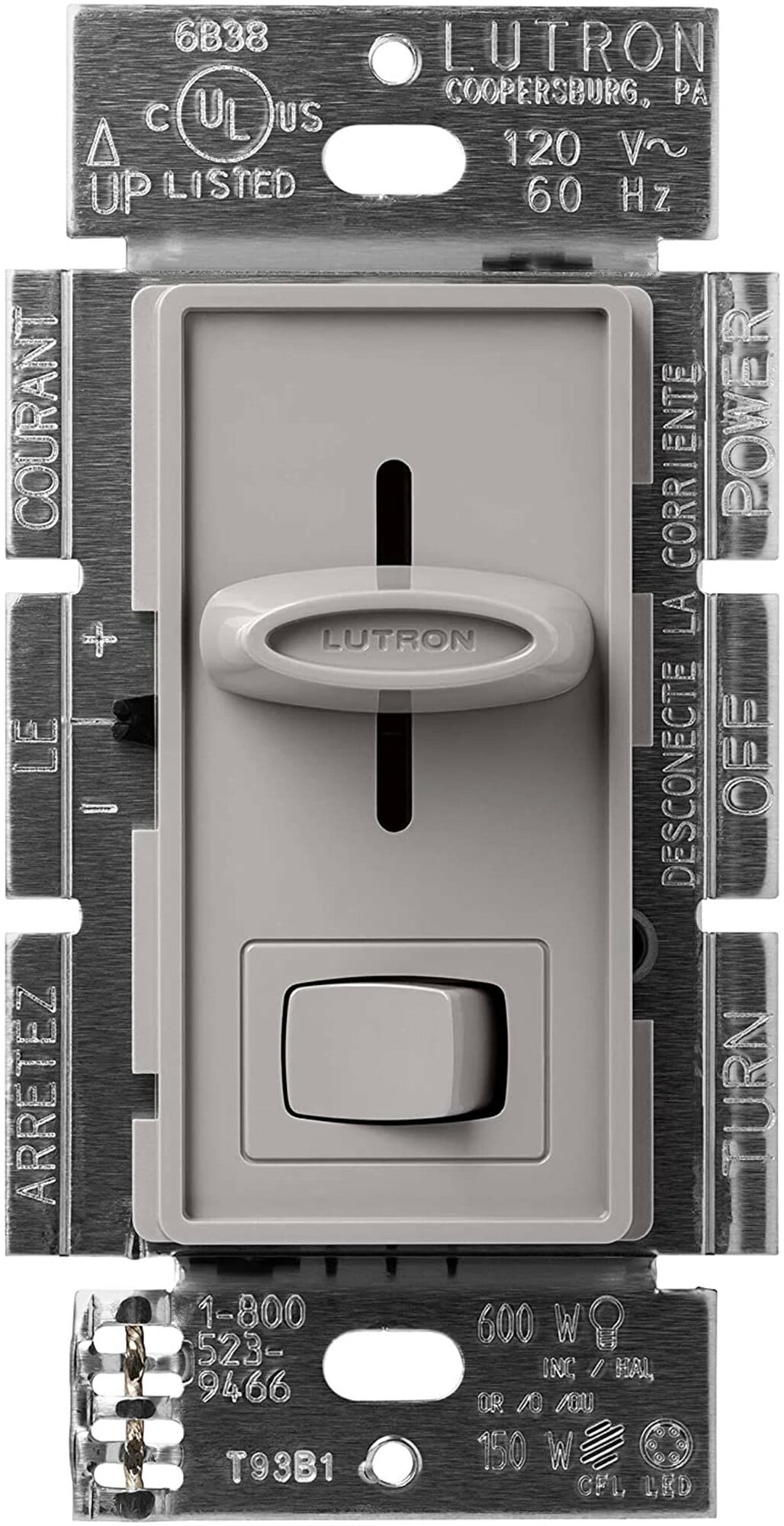 SCL-153P-GR Skylark LED+ Dimmer Switch, No Neutral Required, 150W LED or 600W Incandescent/Halogen, 120V, 1 Pole/3-Way, Gray
