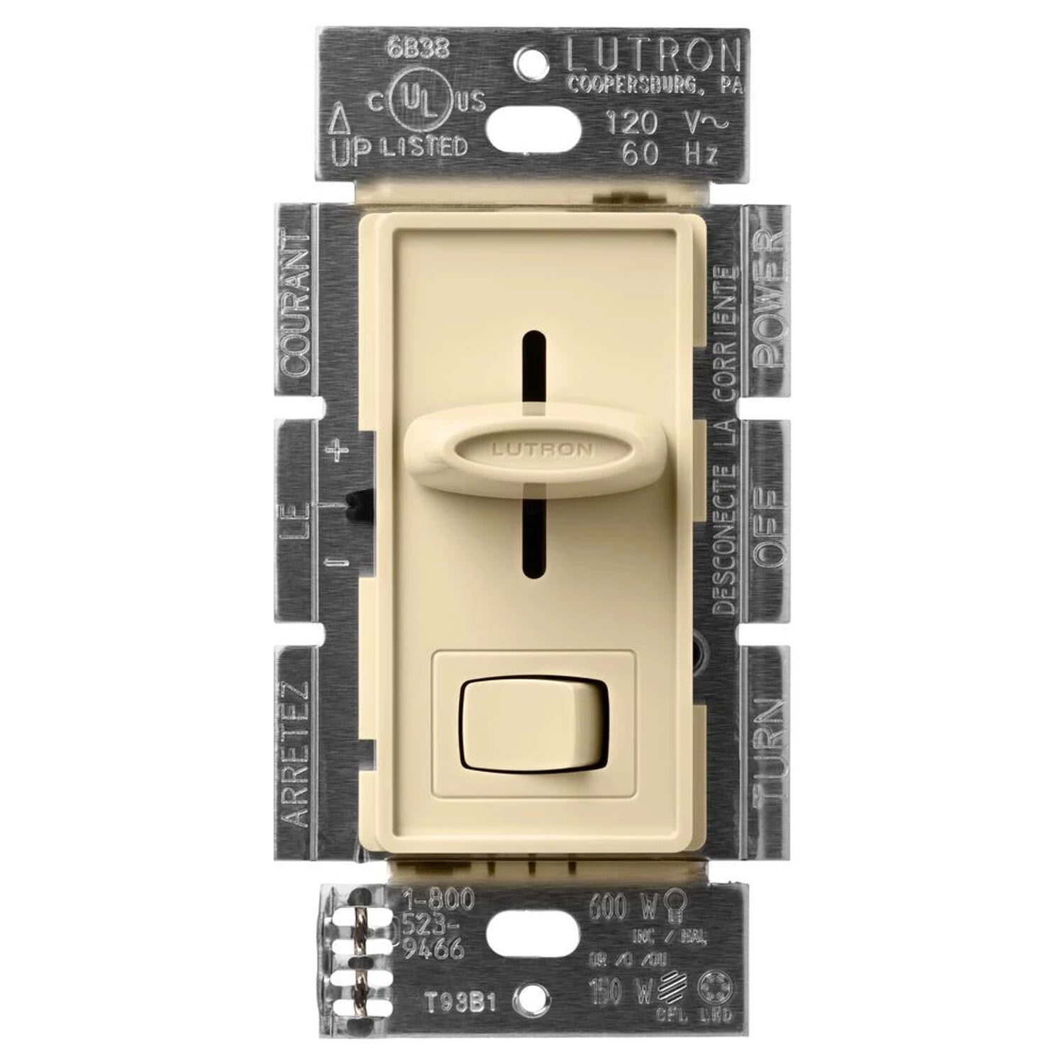 SCL-153PH-IV Skylark LED+ Dimmer Switch, No Neutral Required, 150W LED or 600W Incandescent/Halogen, 120V, 1 Pole/3-Way, Ivory