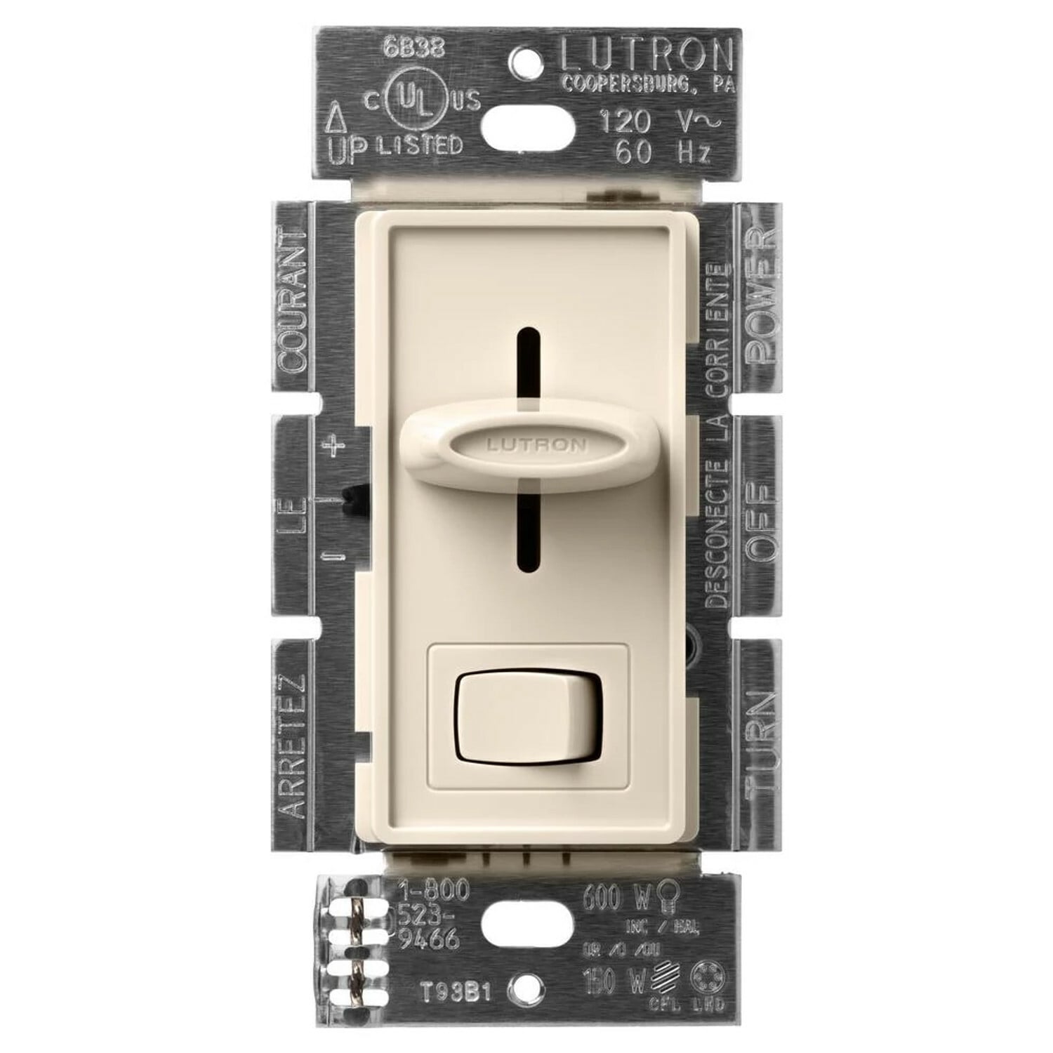 SCL-153P-LA Skylark LED+ Dimmer Switch, No Neutral Required, 150W LED or 600W Incandescent/Halogen, 120V, 1 Pole/3-Way, Light Almond