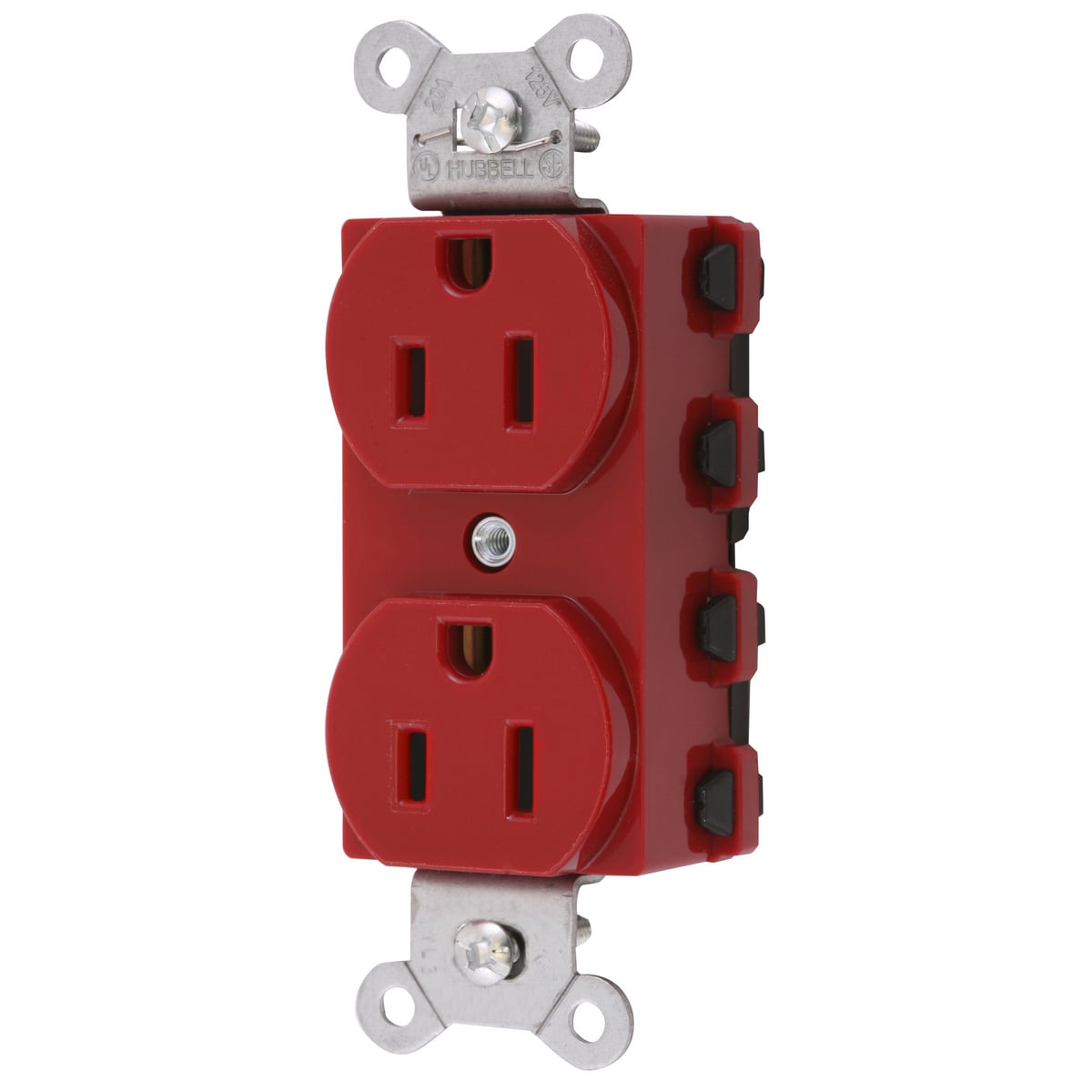 SNAP5262RNA 1-Phase Duplex Extra Heavy Duty Standard Traditional Screw Mount Straight Blade Receptacle, 125 VAC, 15 A, 2 Poles, 3 Wires, Red