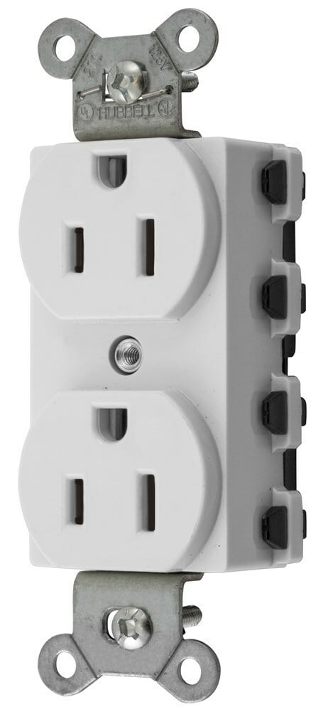 SNAP5262WNA 1-Phase Duplex Extra Heavy Duty Traditional Standard Screw Mount Straight Blade Receptacle, 125 V AC, 15 A, 2 Poles, 3 Wires, White