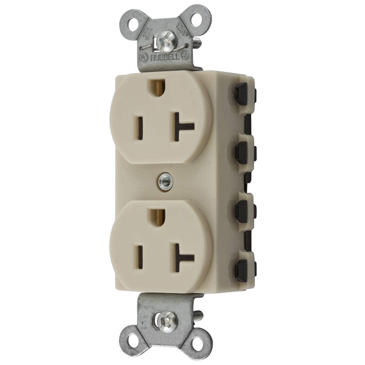 SNAP5362INA 1-Phase Duplex Extra Heavy Duty Grounding Standard Traditional Screw Mount Straight Blade Receptacle, 125 V AC, 20 A, 2 Poles, 3 Wires, Ivory