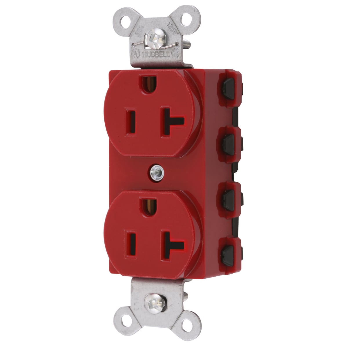 SNAP5362RNA 1-Phase Duplex Extra Heavy Duty Grounding Standard Traditional Screw Mount Straight Blade Receptacle, 125 V AC, 20 A, 2 Poles, 3 Wires, Red