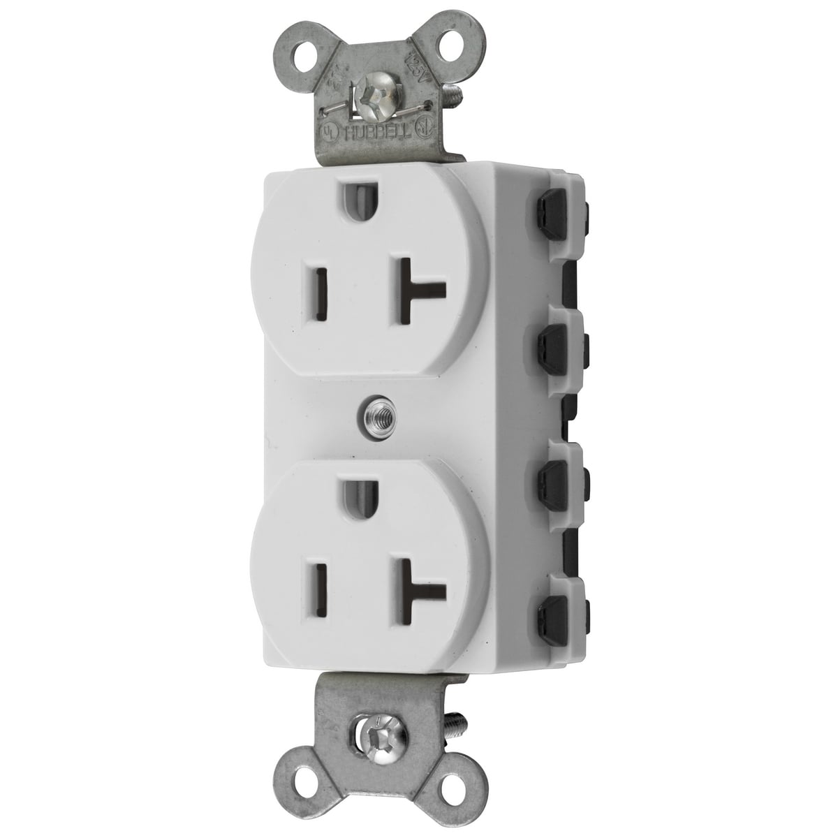 SNAP5362WNA 1-Phase Duplex Extra Heavy Duty Grounding Standard Traditional Screw Mount Straight Blade Receptacle, 125 V AC, 20 A, 2 Poles, 3 Wires, White