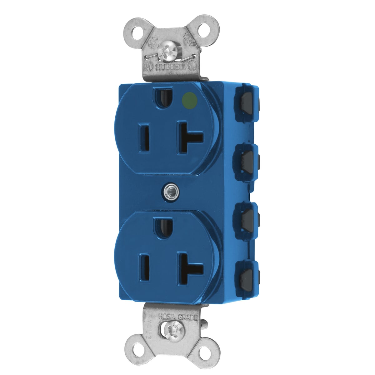 SNAP8300BLNA Duplex Extra Heavy Duty Grounding Standard Traditional Screw Mount Straight Blade Receptacle, 125 VAC, 20 A, 2 Poles, 3 Wires, Blue