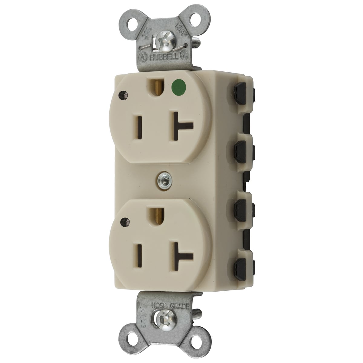 SNAP8300IL 1-Phase Duplex Extra Heavy Duty Grounding Standard Traditional Screw Mount Straight Blade Receptacle, 125 V AC, 20 A, 2 Poles, 3 Wires, Ivory
