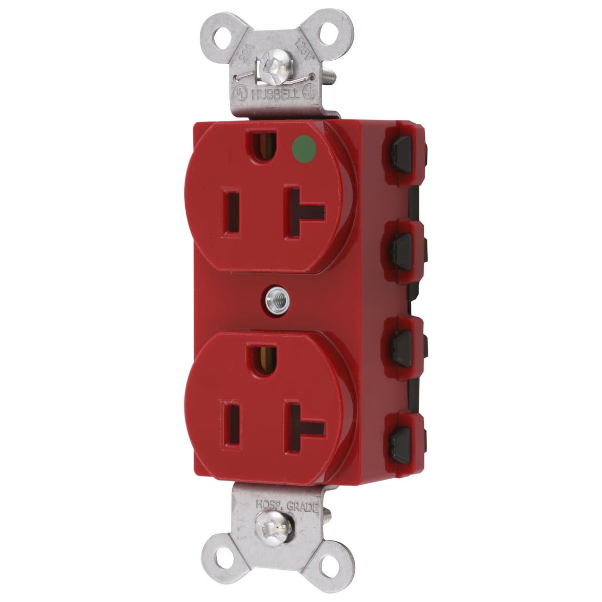 SNAP8300RNA 1-Phase Duplex Extra Heavy Duty Grounding Standard Traditional Screw Mount Straight Blade Receptacle, 125 V AC, 20 A, 2 Poles, 3 Wires, Red