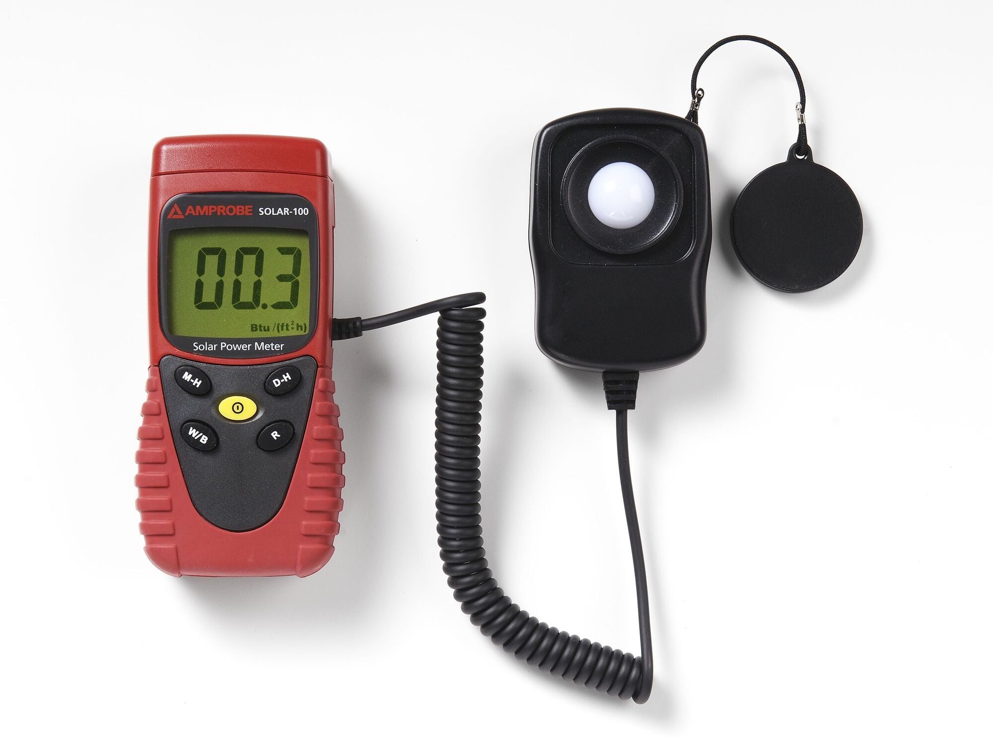 SOLAR-100 Solar Power Meter, 1999 W/sq-m/634 Btu/(sq-ft x h) Measuring, +/-10 W/sq-m +/-3 Btu/(sq-ft x h) or +/-5% Accuracy, 40 to 104 deg F, 3-1/2 Digits LCD Display