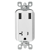 T5830-T Combination Tamper-Resistant Receptacle/Outlet and Usb Charger, Electrical Ratings: 20 A, 125 V AC, 0.5 hp, 1 Poles, Light Almond