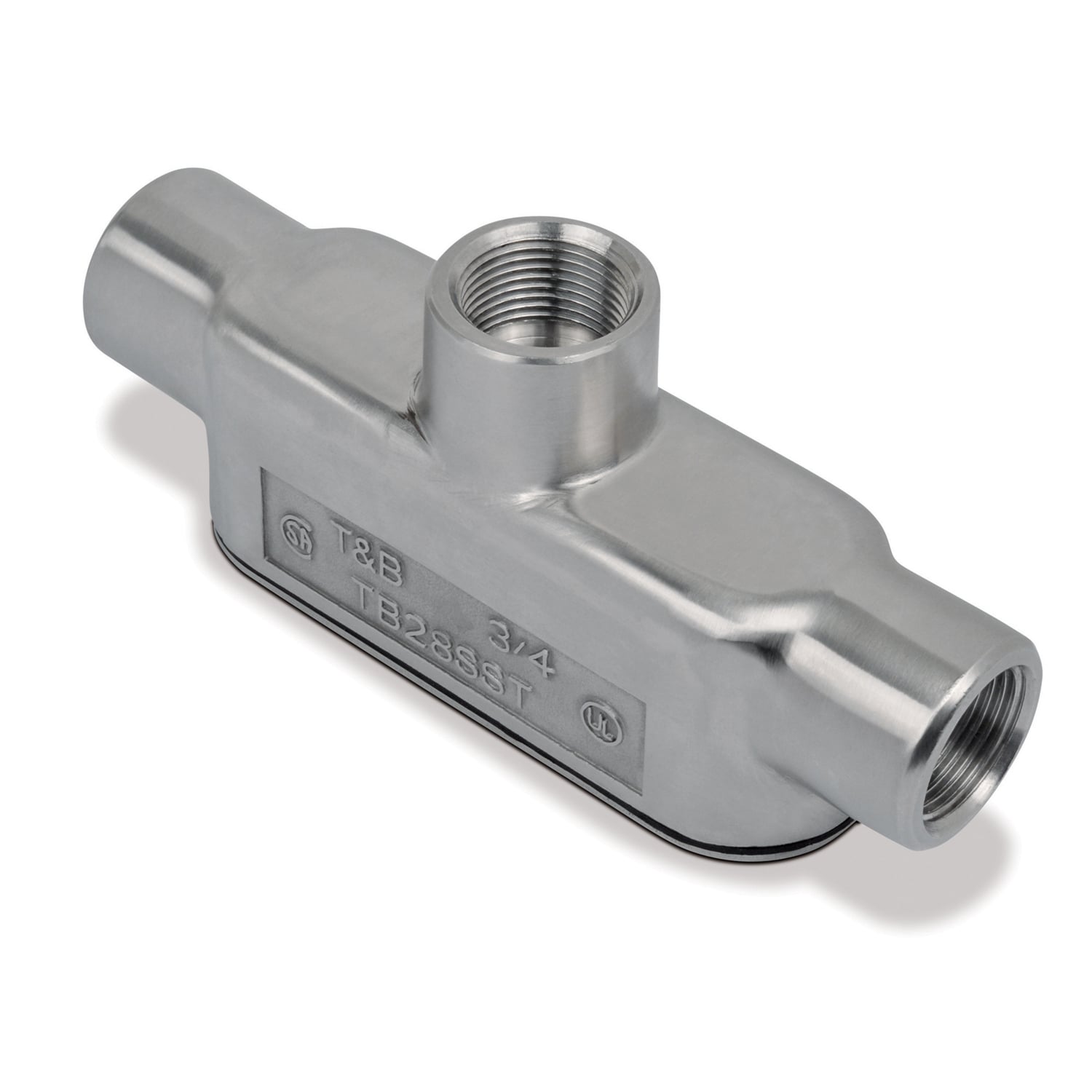 TB28SST T&B BlueKote Type TB Conduit Body With Cover and Gasket, 3/4 in Hub, Form 8 Form, 9 cu-in Capacity, Stainless Steel, Polished