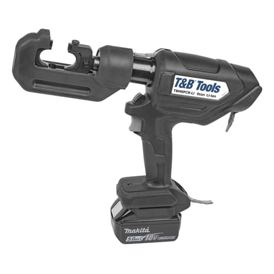 TBM6PCR-LI Blackburn Battery Powered Open Bare Tool Crimp Tool, 8 AWG to 600 kcmil Copper, 8 AWG to 400 kcmil Aluminum Crimping, 6 ton Crimping, 18 V, Li-Ion Battery, 13.7 in OAL