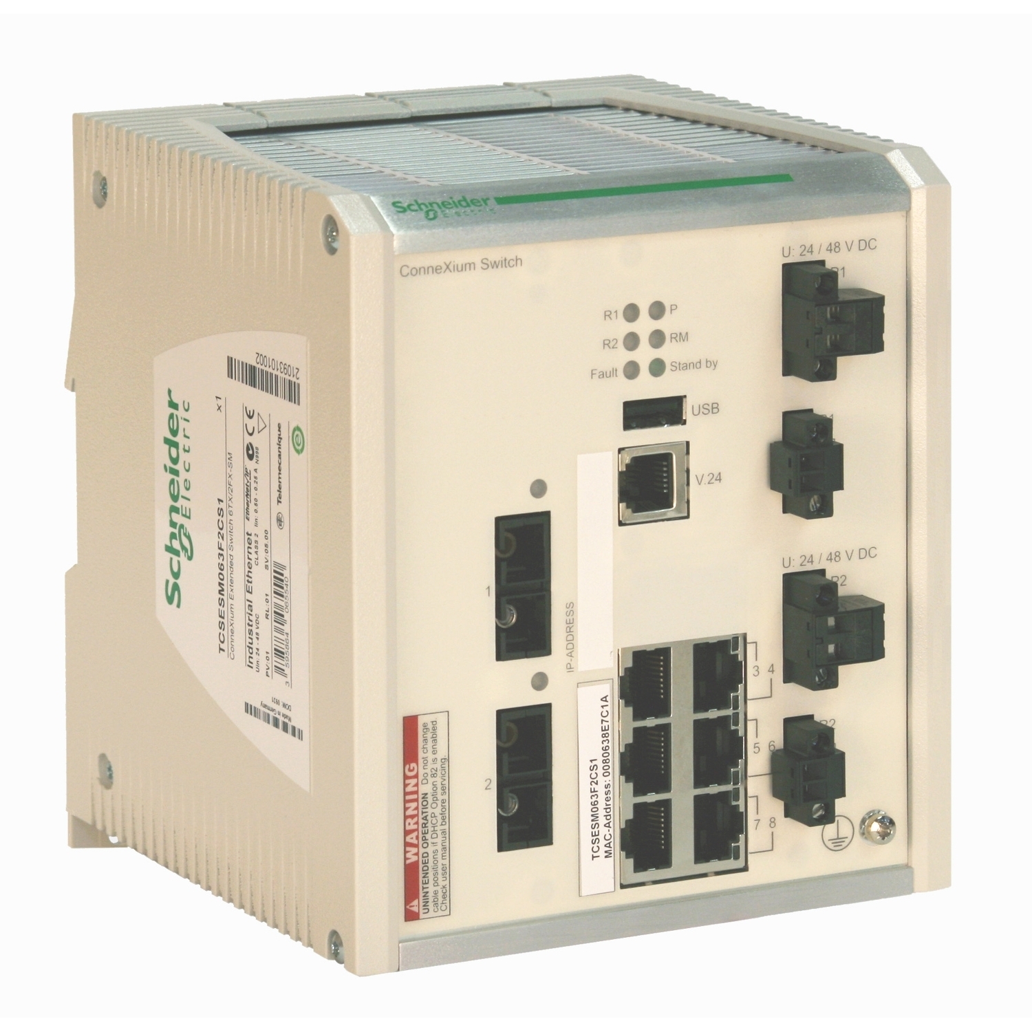 TCSESM063F2CU1 ConneXium Extended Transparent Ready Ethernet Managed Switch, 100BASE-FX/10BASE-T/100BASE-TX Port, Ethernet TCP/IP Protocol