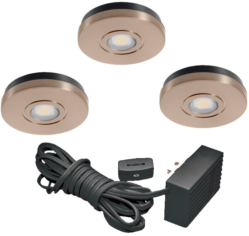 UK3STL 30K 80CRI SN Round Under Cabinet Light Kit, (1) Lamp, 12 VAC, Satin Nickel Housing