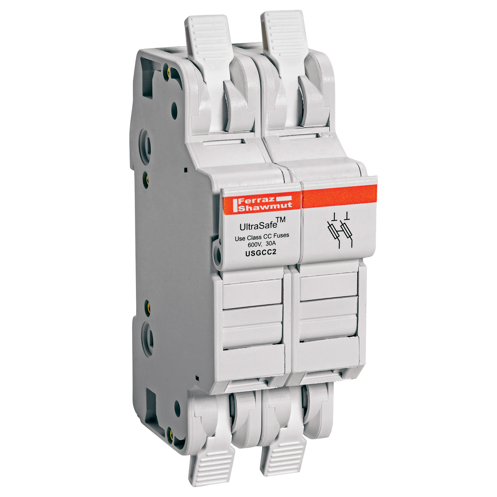 USGCC2 UltraSafe Fuse Holder, 600 V AC/DC, 30 A, 14 to 6 AWG Wire, 2 Poles