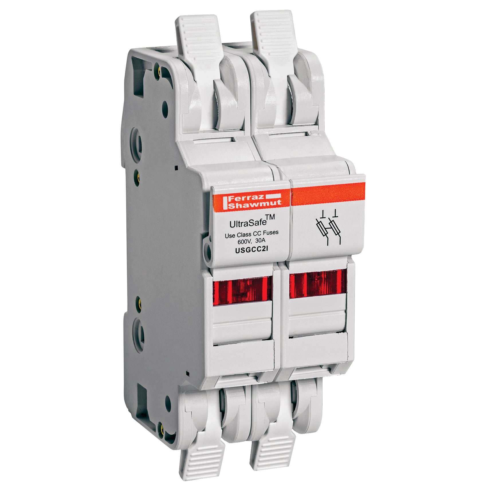 USGCC2I UltraSafe Fuse Holder, 600 V AC/DC, 30 A, 14 to 6 AWG Wire, 2 Poles